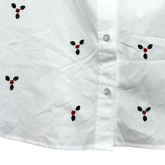 NWT Talbots white button down top Christmas holiday holly mistletoe sequin sz XS - Picture 12 of 12